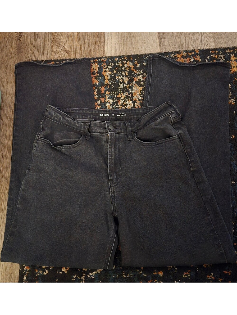 Old Navy High-Waisted Wow Wide Leg Jeans Black Wash Size 12 Denim